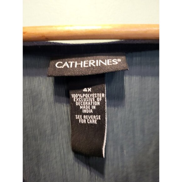 Catherines Navy Embroidered 2pc Tank & Attached Sheer Tunic Top Sz 4X - Picture 7 of 7